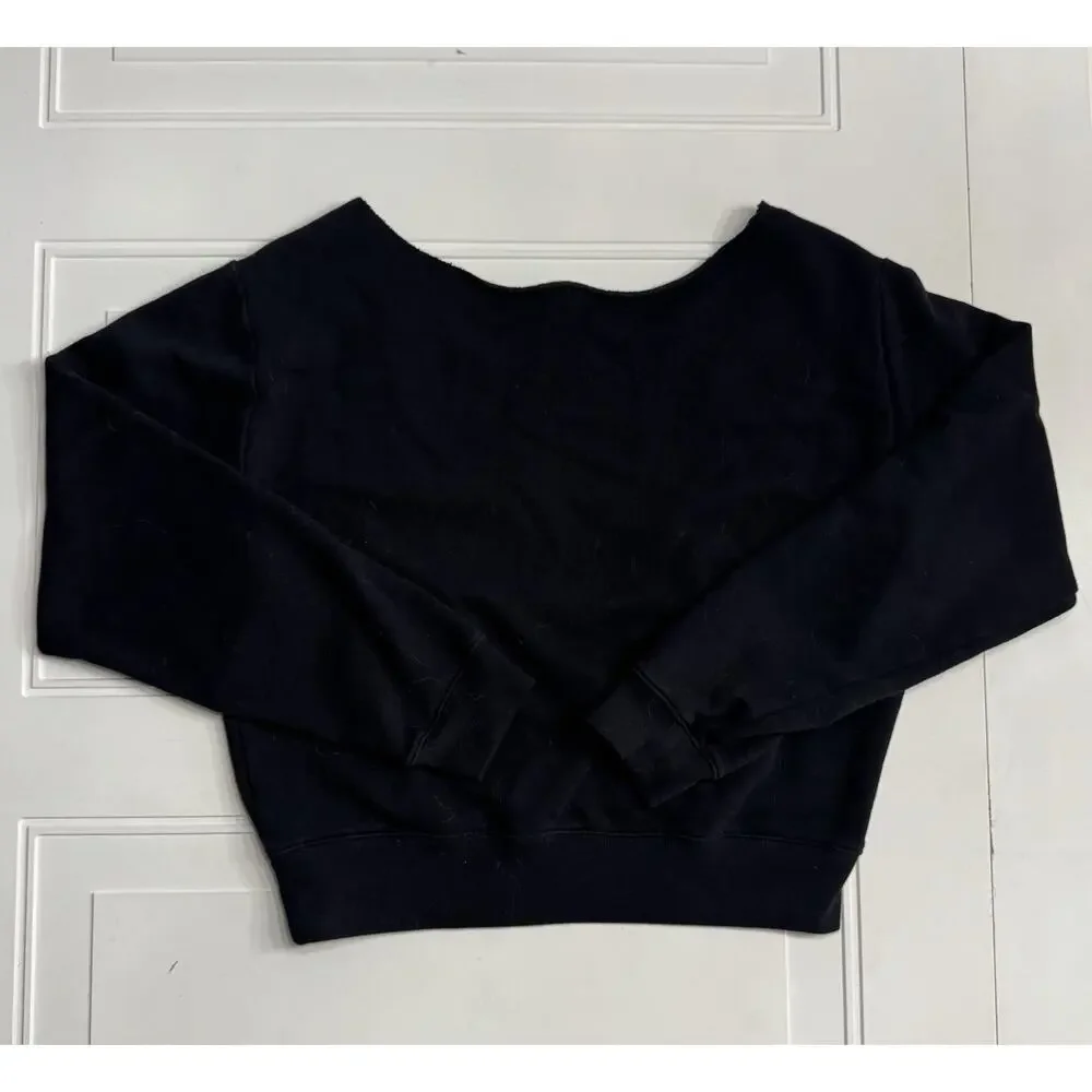 PINK Victorias Secret Black White Everyday Lounge Off The Shoulder Sweater Sz M - Picture 5 of 5